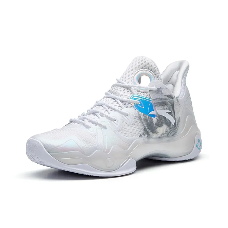 Anta Shock Wave 4 Cushioning Anti Slip And Wear Resistant Coverage Support Low Top Basketball Shoes Men's White-2