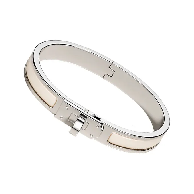 HERMES Enamel Bangles Women's Silver-1