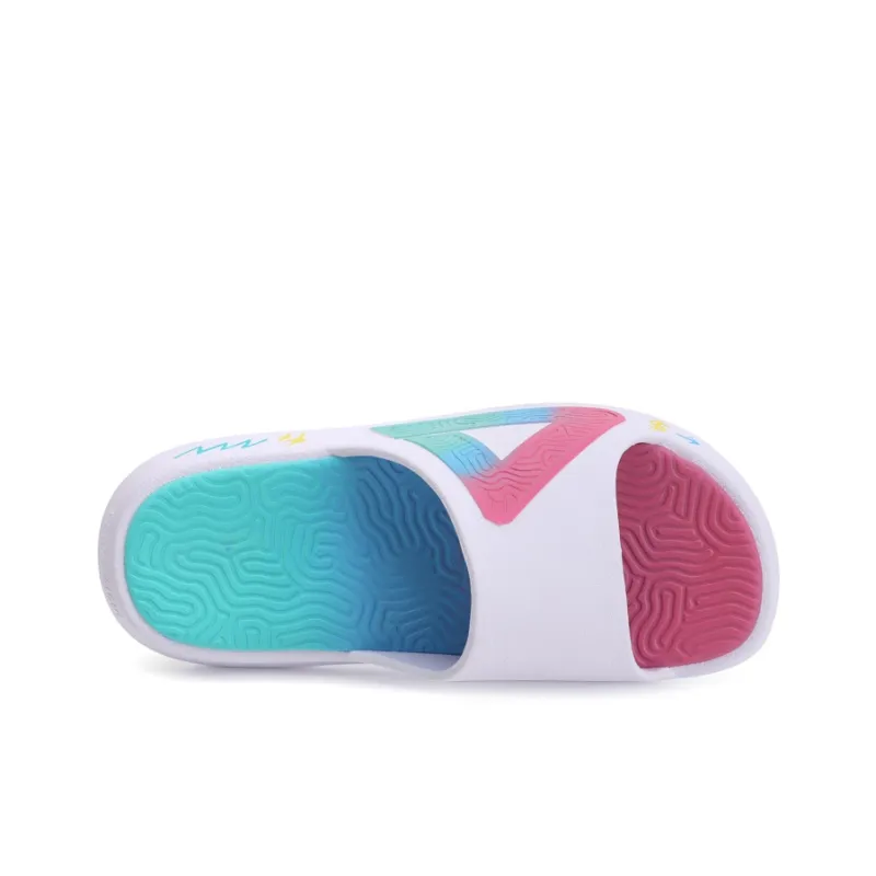 PEAK Leather Patchwork Graffiti Slip Resistant Abrasion Resistant Slide Slippers Unisex White Blue Pink-3