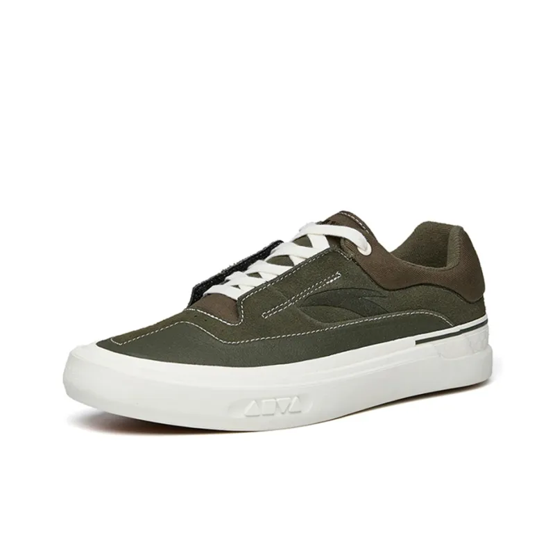 Anta Ao Li Anti Slip Wear Resistant Low Top Skateboard Shoes Men's Green Leather Suede-1