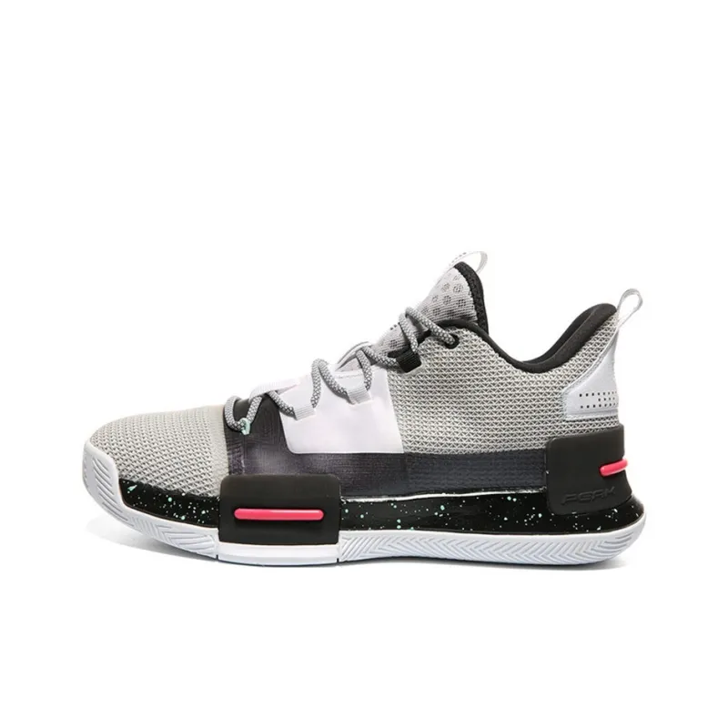 PEAK Flash Taichi Non-slip Wear-resistant Shock Absorption Mid-Top Performance Basketball Shoes Black Gray White-0
