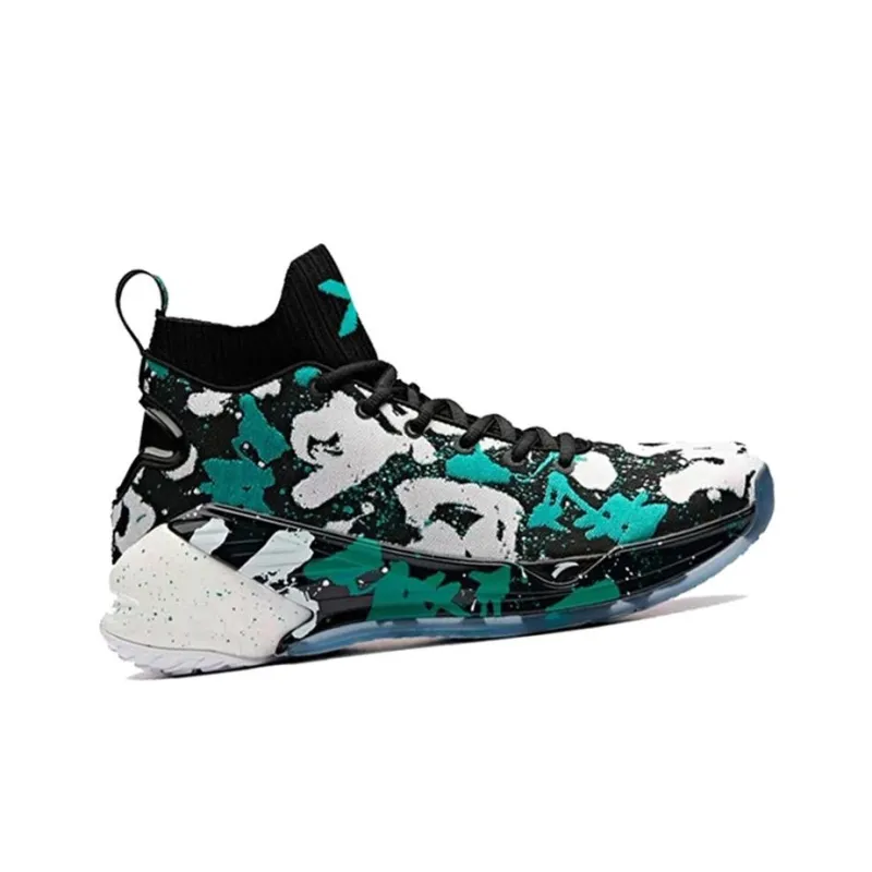 Anta KT4 Still Water Mismatched Cushioned Slip Resistant High Top Basketball Shoes Men's Black White Green-1