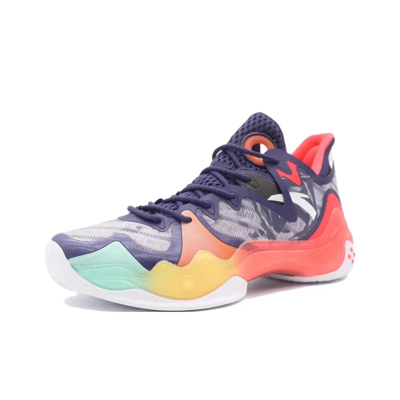 Anta Shock Wave 4 Anti-Slip Wear-Resistant Low-Top Basketball Shoes Green Purple Red-2