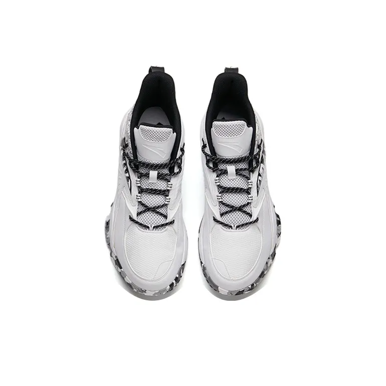 Anta Rhomboid Cushioned Slip-Resistant Abrasion-Resistant Breathable Low-Top Basketball Shoes Men's Black White-3