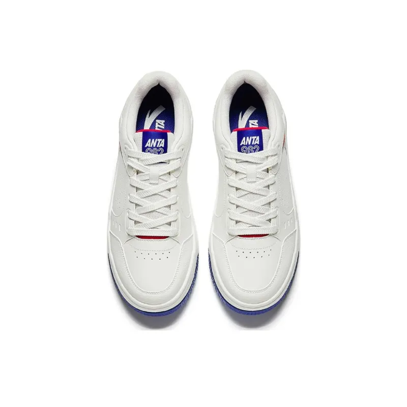 Anta 982GZ Abrasion Resistant Breathable Low Top Skateboard Shoes Men's White Blue-2