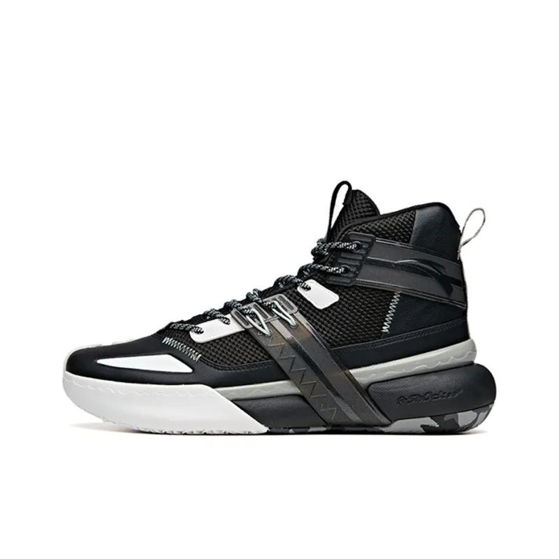 Anta Crazy 4 Slip Resistant Cushioning Wear Resistant High Top Performance Basketball Shoes Black White-0