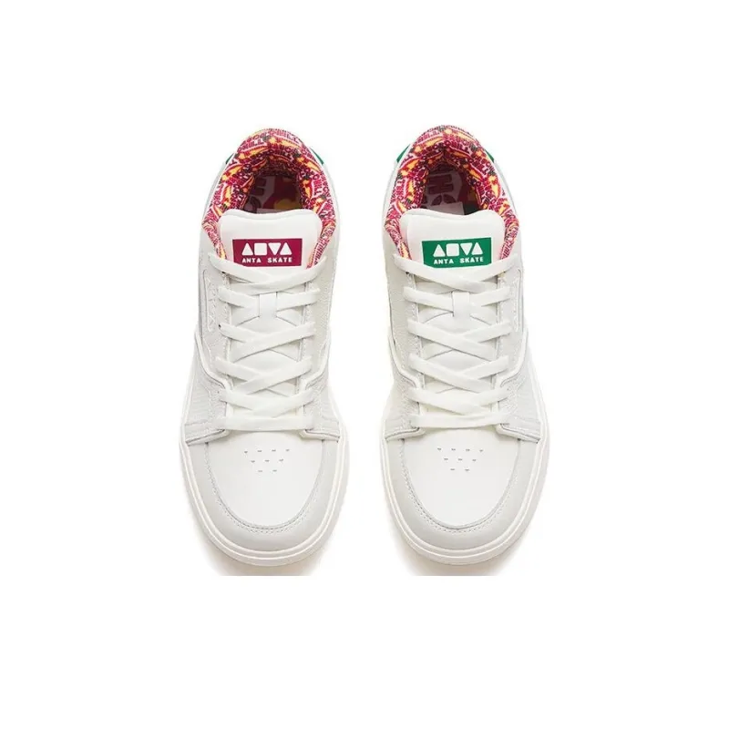 Anta AOYU Slip Resistant Shock Absorbers Low Top Skateboard Shoes Unisex White Green-1