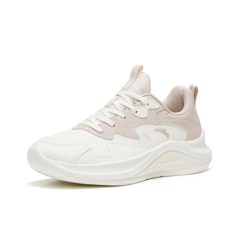 Anta Walk Abrasion Resistant Height Increasing Low Top Running Shoes Women's White Pink-1
