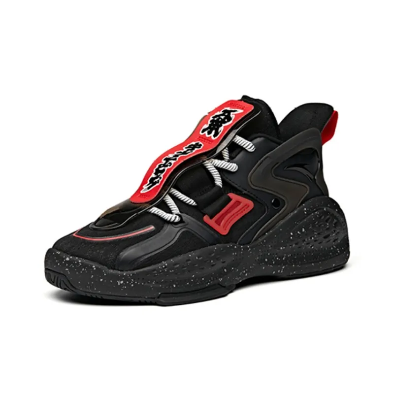 Anta Bastard Cushioned Slip Resistant Low Top Skateboard Shoes Men's Black Red-2