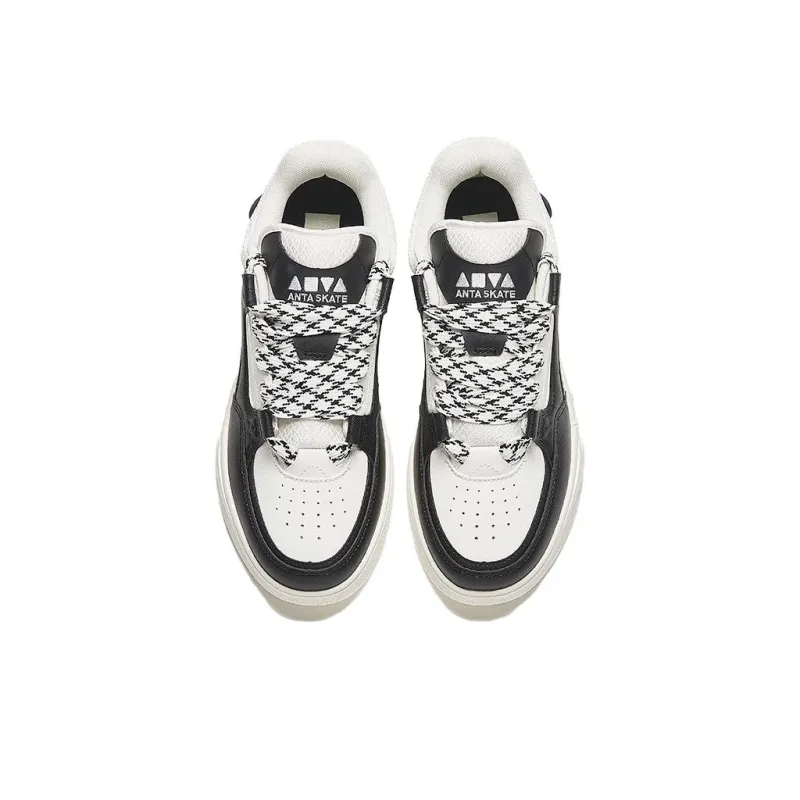 Anta AOJIE Anti Slip Wear Resistant Low Top Skateboard Shoes Men's White Black-2