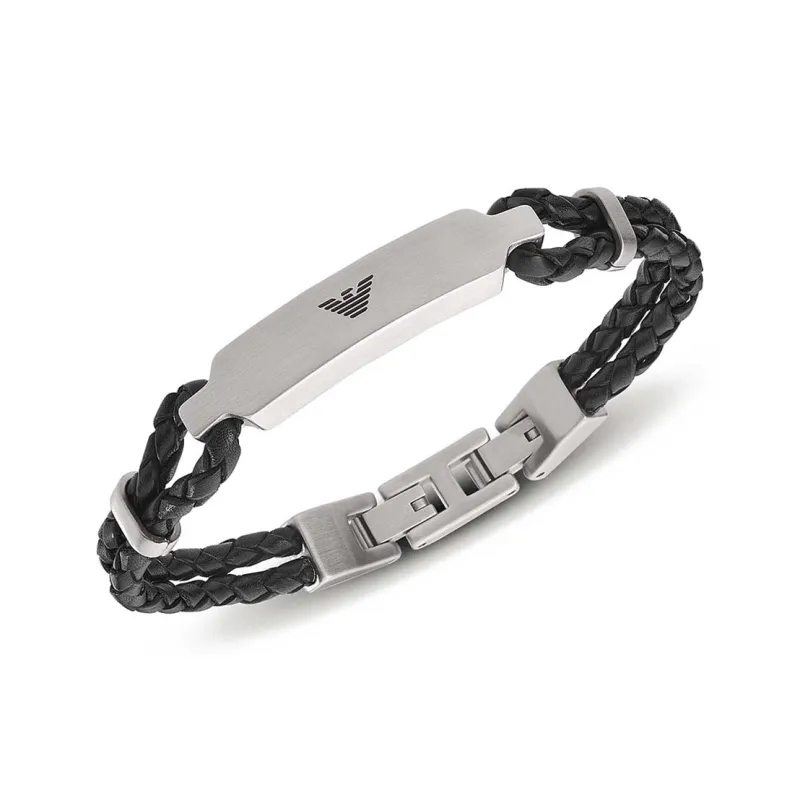 EMPORIO ARMANI Stainless Steel Wristband, Bracelet Men's Silver, Black-1