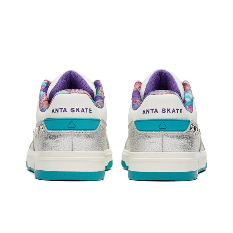 Anta AOYU Anti-Slip Wear-Resistant Low-Top Skateboard Shoes Men's White Silver Gray-2