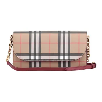 Burberry VINTAGE Cow Leather Wallet Chain Shoulder Bag Crossbody Bag Women's Khaki/Crimson