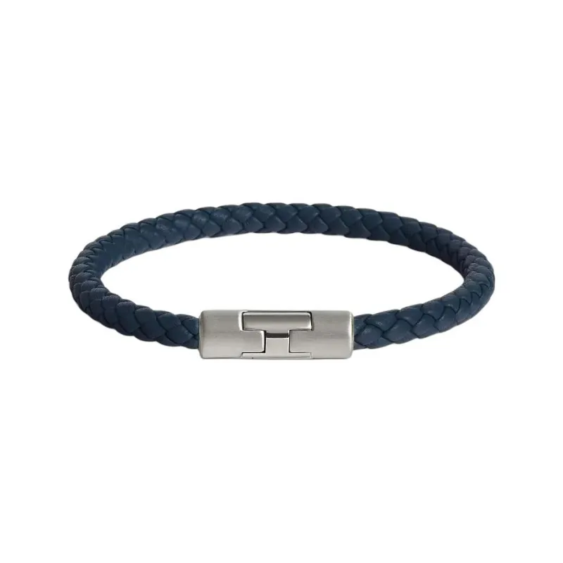 HERMES Calfskin, Metal, Palladium Plated Bangles Men's Navy-0