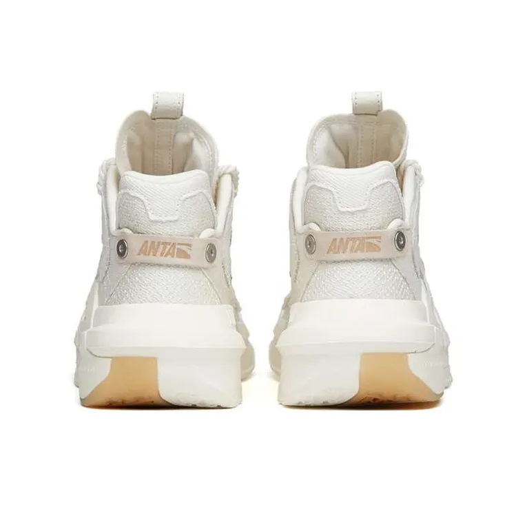 Anta Bastard Slip Resistant Cushioning Wear Resistant Mid Top Skateboard Shoes Women's White-3