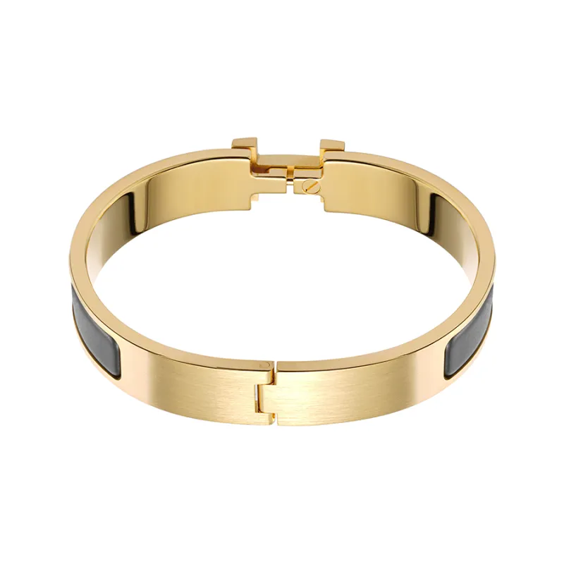 HERMES Enamel Bangles Unisex Black-1