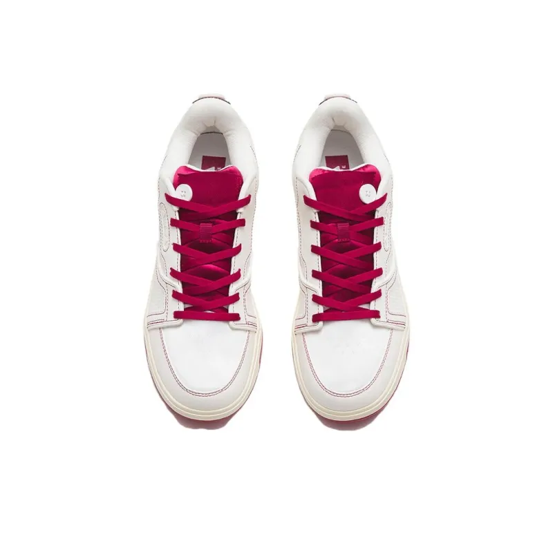 Anta AOYU Anti Slip And Wear Resistant Breathable Low Top Skateboard Shoes Women's White Red-2