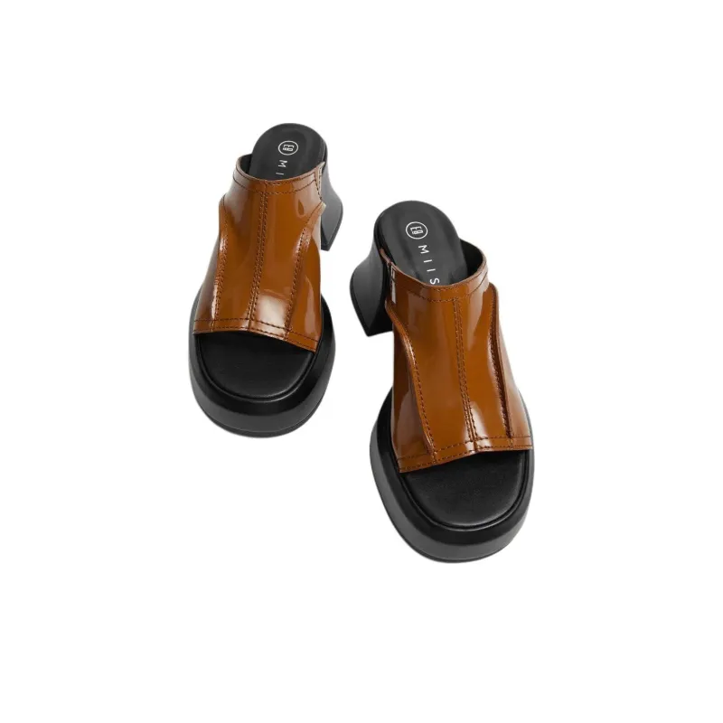 MIISTA Rubber Sole Slide Slippers 8cm Women's Brown-2