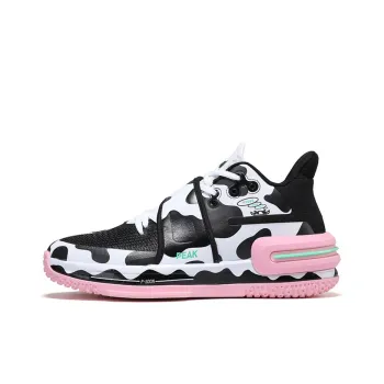 PEAK Flash 2 Generation Cow Cushioning Anti Slip Wear Resistant Breathability Mid Top Basketball Shoes White Black