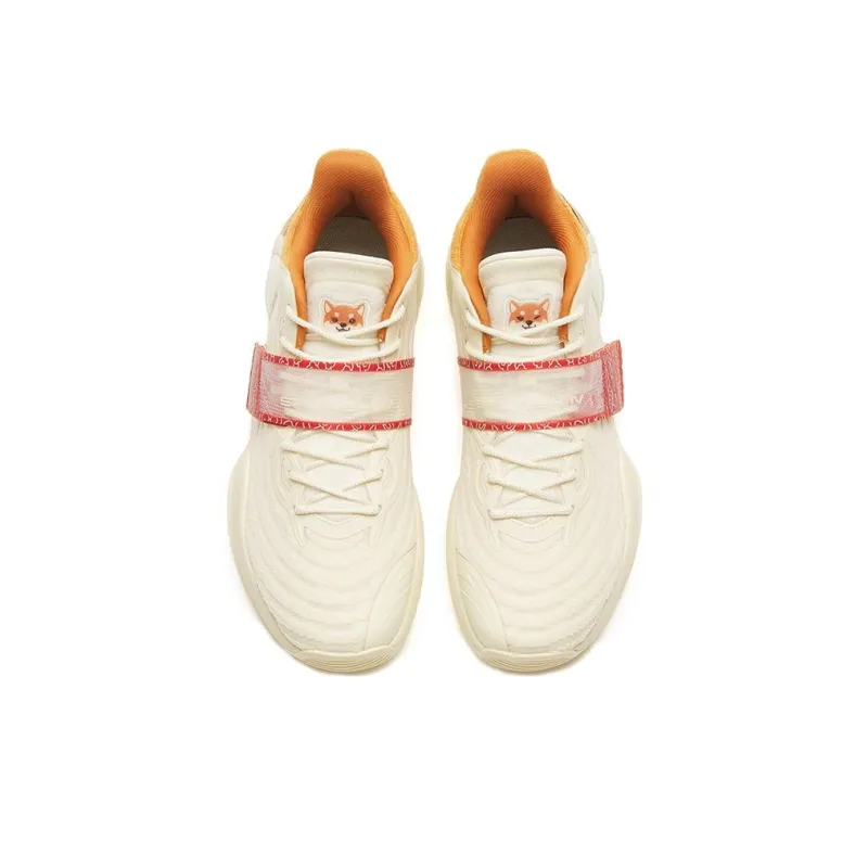Anta Water Flower 4 Cushioned Slip-Resistant Low-Top Performance Basketball Shoes White Orange Shiba Inu-2