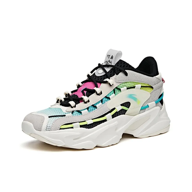 Anta Walker Anti Slip And Wear Resistant Lightweight Low Top Chunky Sneakers Women's Black White Blue-1