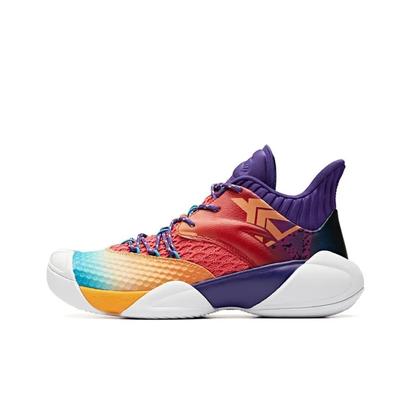 Anta Anti-Slip And Wear-Resistant Cushioning Coverage Mid-Top Performance Basketball Shoes Men's Purple Orange-0