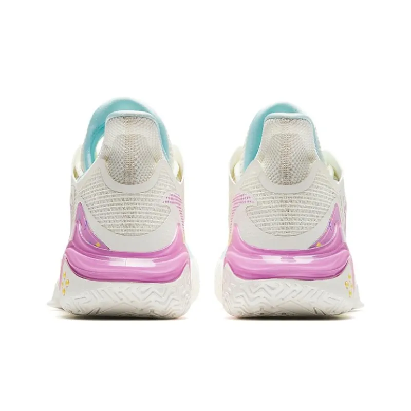 Anta Shock Wave 4 Paper Cup Cake Cushioning Anti Slip And Wear Resistant Mid Top Basketball Shoes Men's Yellow Pink-3