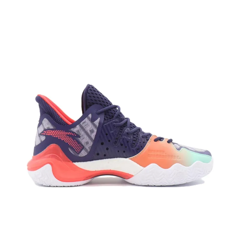 Anta Shock Wave 4 Anti-Slip Wear-Resistant Low-Top Basketball Shoes Green Purple Red-1