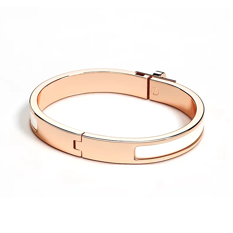 HERMES Enamel Rose Gold-Plated Metal Bangles Women's White-1