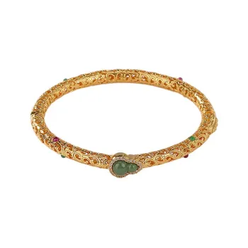 Xiaoyinjiang 925 Sterling Silver Hetian Jade Bangle Bracelet Silver Bangle Women's Jasper