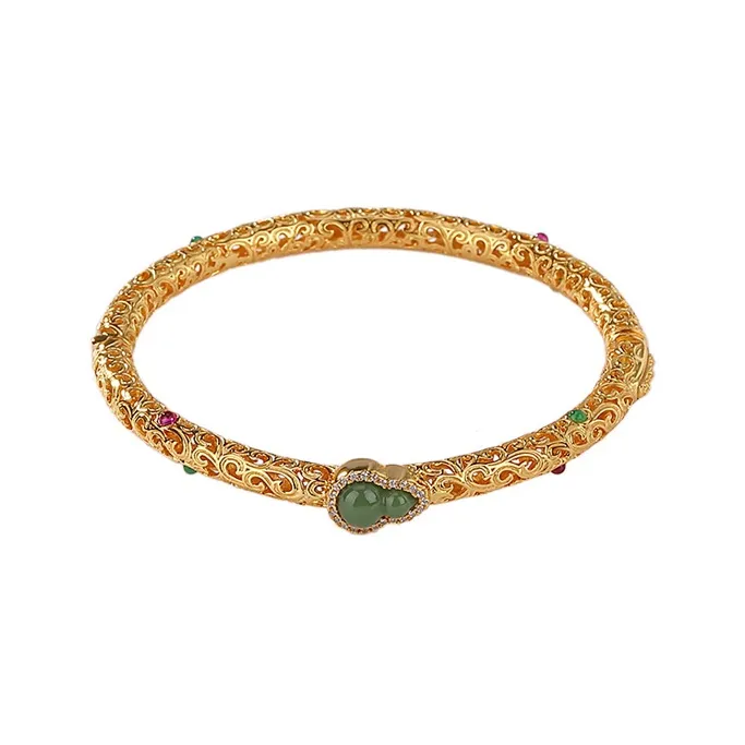 Xiaoyinjiang 925 Sterling Silver Hetian Jade Bangle Bracelet Silver Bangle Women's Jasper-0