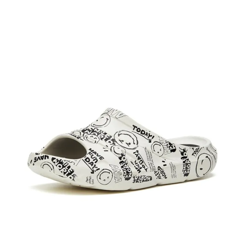 SMILEY x Anta C37 Series Rubber Sole Slide Slippers Men's Black White-1