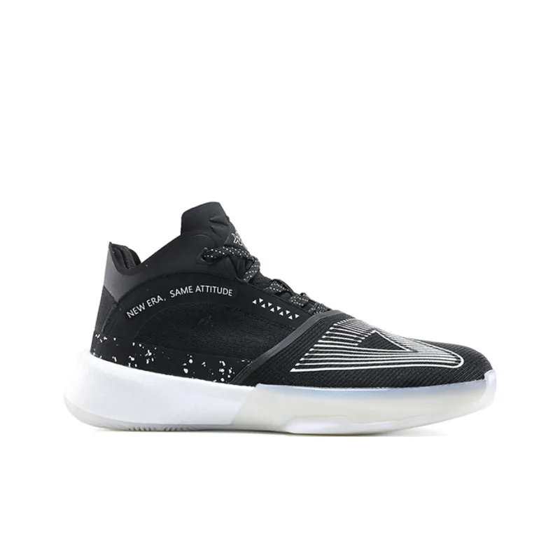 PEAK Ripple Triangle Durable Breathable Mid Top Basketball Shoes Triple Black-1