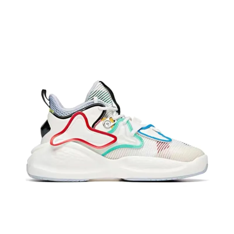 Anta Bastard Cushioning Anti Slip And Wear Resistant Mid Top Sports Casual Shoes Women's White Blue Yellow-1
