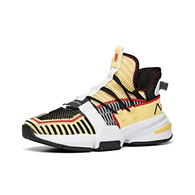 Anta Craze 1 Cushioned Slip Resistant Mid Top Basketball Shoes Men's Black Yellow-2