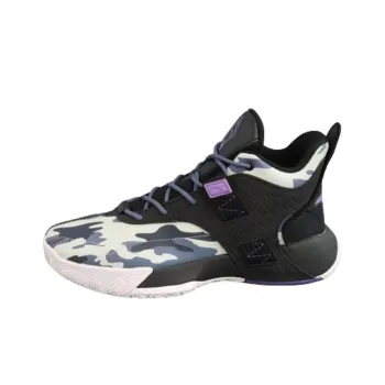 Anta Speedy Cushioning Slip Resistant Thermal Mid Top Basketball Shoes Men's Black Purple