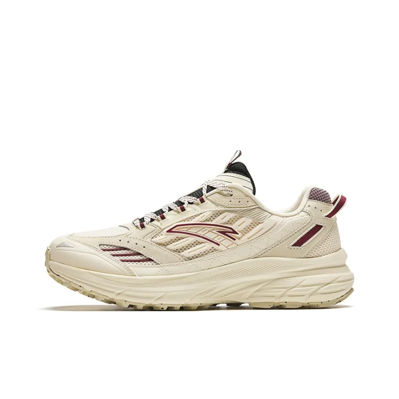 Anta Cushioning Slip Resistant And Abrasion Resistant Low Top Casual Running Shoes Men's Beige Yellow Red-0