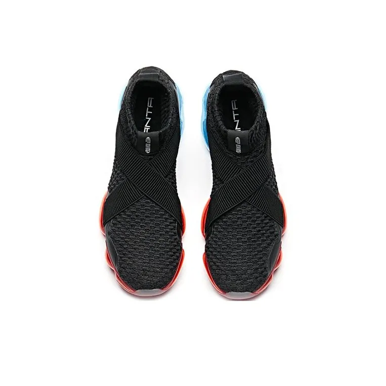 Anta SEEED Stream Glow Cushioned Slip Resistant High Top Casual Shoes Men's Black Red Blue-3