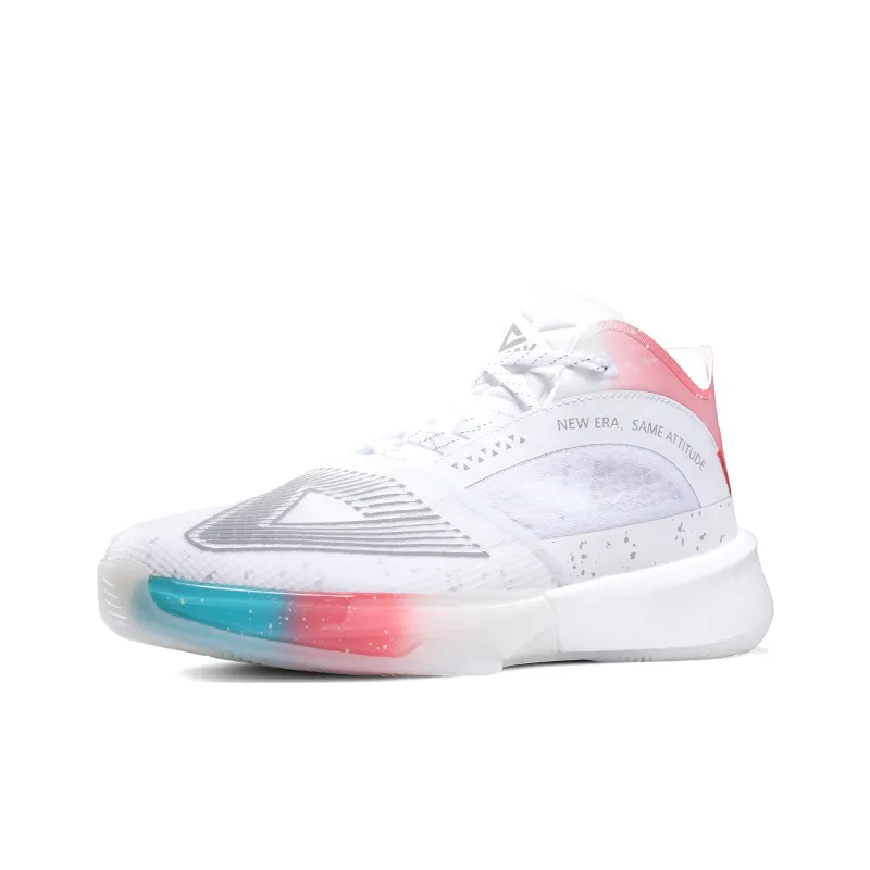 PEAK Taichi Ripple Triangle Anti Slip And Wear Resistant Breathable Mid Top Basketball Shoes Men's All White-1