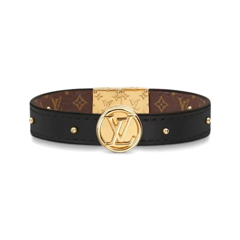 LOUIS VUITTON Metal Calf Leather Bangles Women's Brown-1