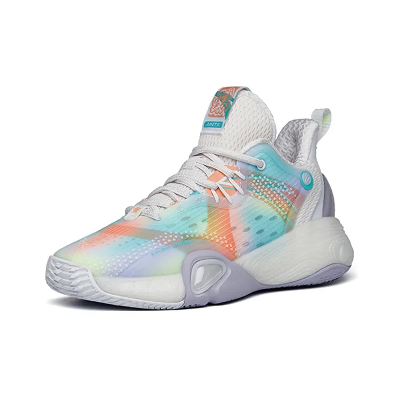 Anta Bubble Bomb Cushioning Anti Slip And Wear Resistant Low Top Basketball Shoes Women's White Green Pink-2