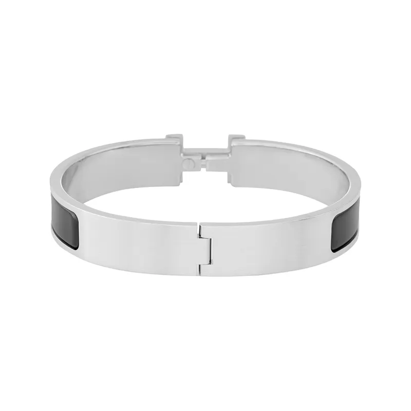 HERMES Palladium Plated Bangles Unisex Matte Black-2