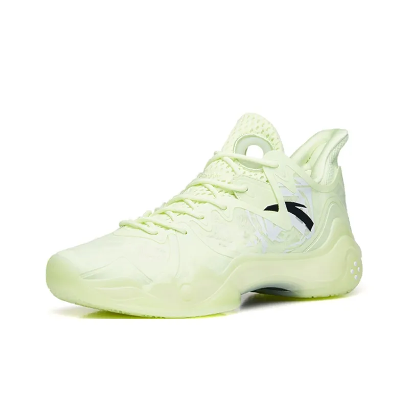 Anta Shock Wave 4 Abrasion Resistant Breathable Low Top Basketball Shoes Men's Neon Green-1