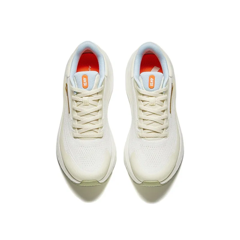 Anta Cushioning Lightweight Low Top Sprint Running Shoes Women's Light Beige White-2