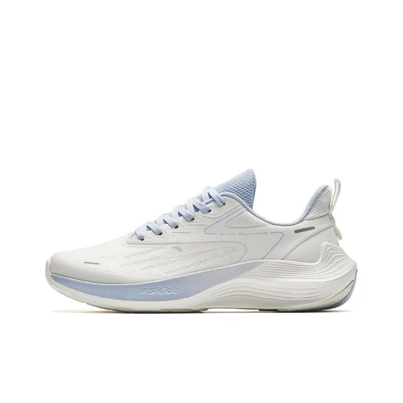 Anta New Stinger Anti Slip Wear Resistant Low Top Sprint Running Shoes Women's Ivory White Oxygen Blue-0