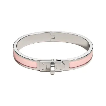 HERMES Palladium Plated Enamel Metal Bangles Women's Light Pink