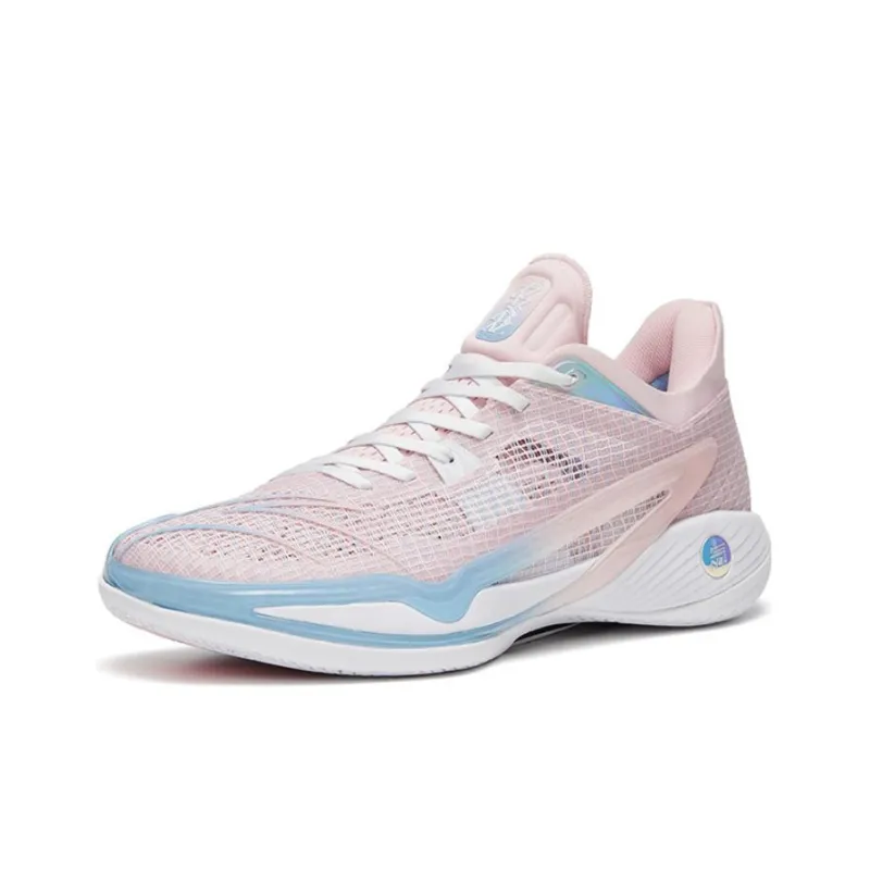 Anta Lighthearted 4 Fruit Pink Anti Slip Wear Resistant Low Top Basketball Shoes Men's White Blue Pink-1