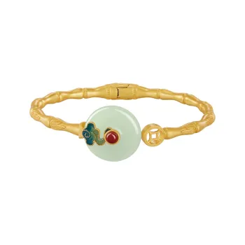 SGE 925 Sterling Silver Hetian Jade Bangles Women's Pale Greenish White Jade
