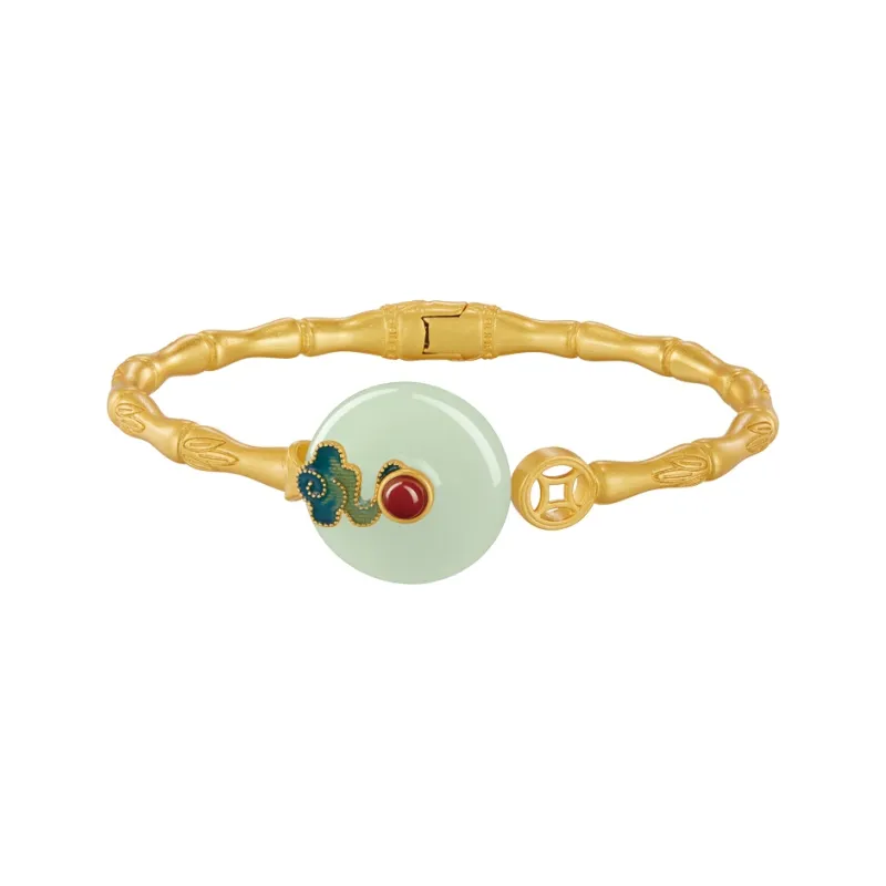 SGE 925 Sterling Silver Hetian Jade Bangles Women's Pale Greenish White Jade-0