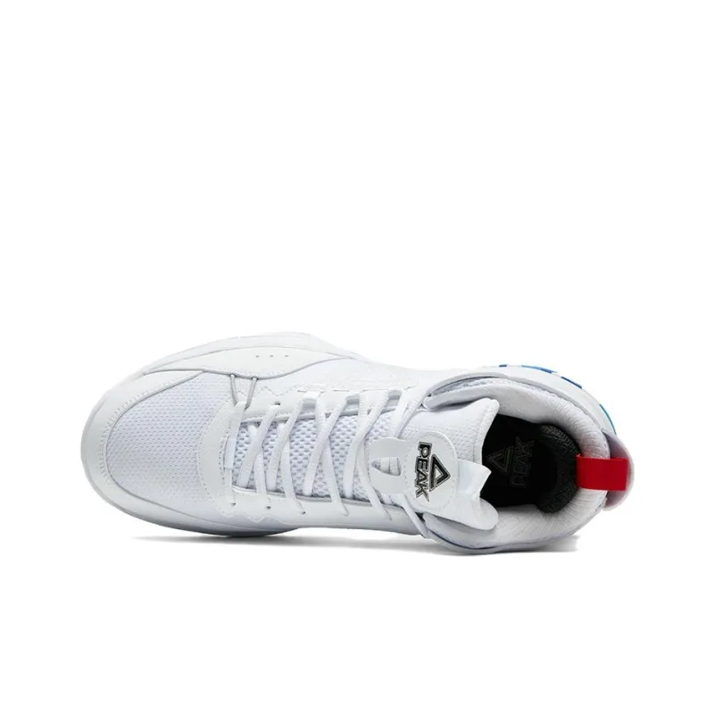 PEAK Burning Plains Cushioning Wear Resistant Rebound Mid Top Basketball Shoes Men's White Blue-2